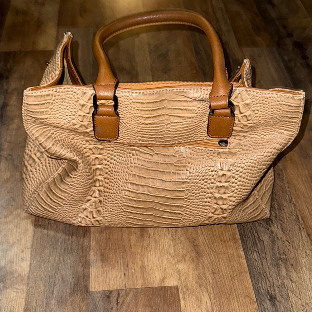 Tan Crocodile Embossed Tote Bag